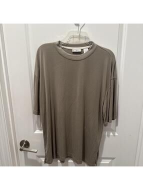 Burma Bibas Men’s Tan Green Crewneck Casual Dress Shirt Size L